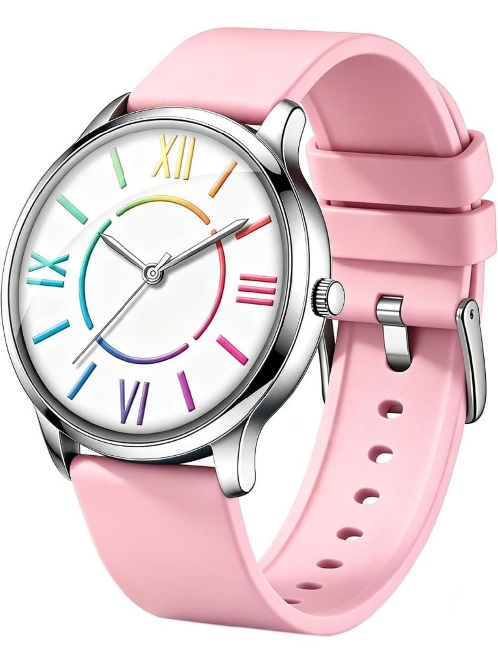 Women's Pink Colorful Roman Numerals Fashion Analog Waterproof Wrist Watch